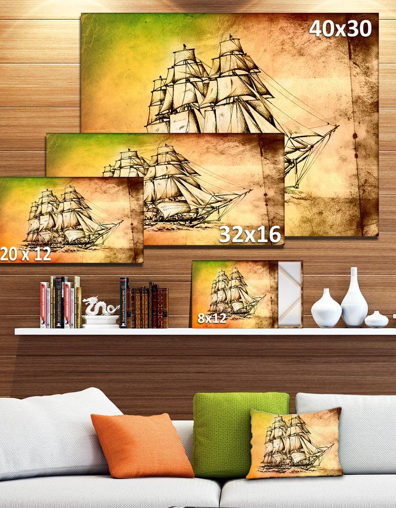 Designq Large Ancient Moving Boat - Seashore Wall Art On Canvas