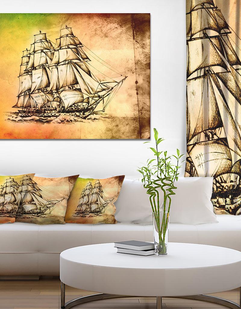 designq Large Ancient Moving Boat - Seashore Wall Art on Canvas