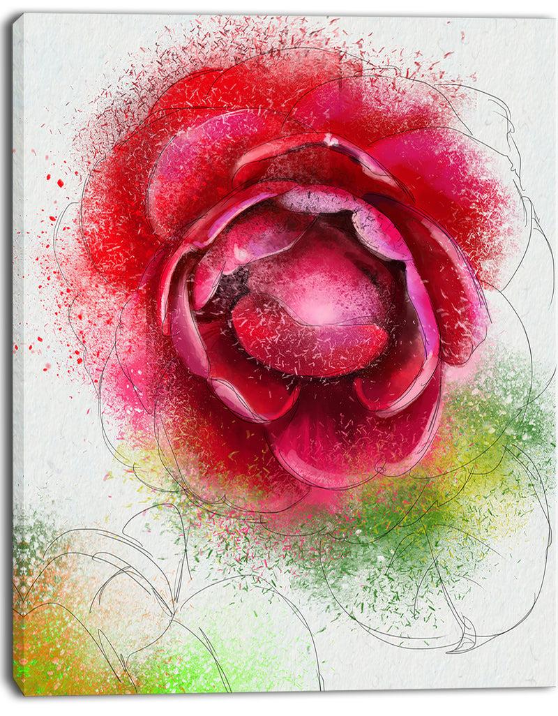 Designq Large Blooming Red Rose On White - Flowers Canvas Wall Artwork
