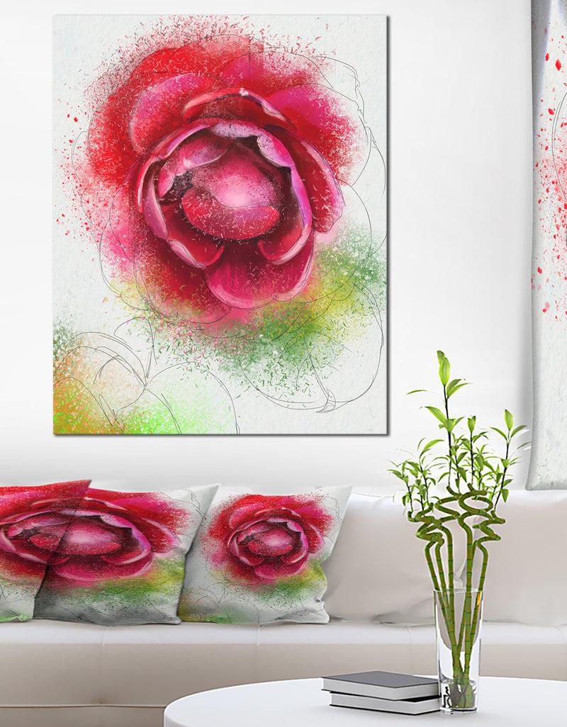 designq Large Blooming Red Rose on White - Flowers Canvas Wall Artwork