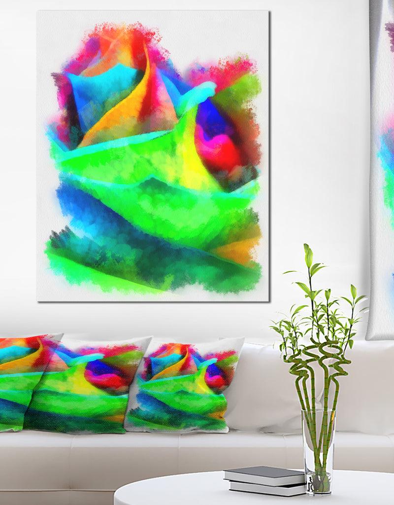 designq Large Colorful Rose Watercolor - Large Floral Canvas Artwork
