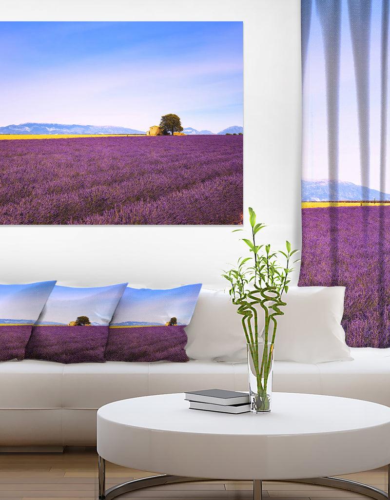 designq Lavender Flowers with Old House - Oversized Landscape Wall Art Print