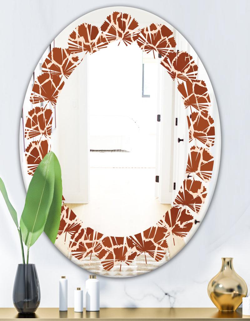 Designq Leopard Fur Safari I - Modern Round Or Oval Wall Mirror - Leaves