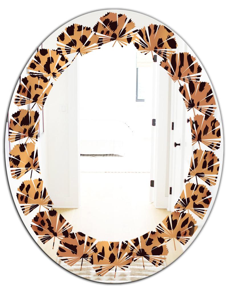 Designq Leopard Fur Safari III - Modern Round Or Oval Wall Mirror - Leaves