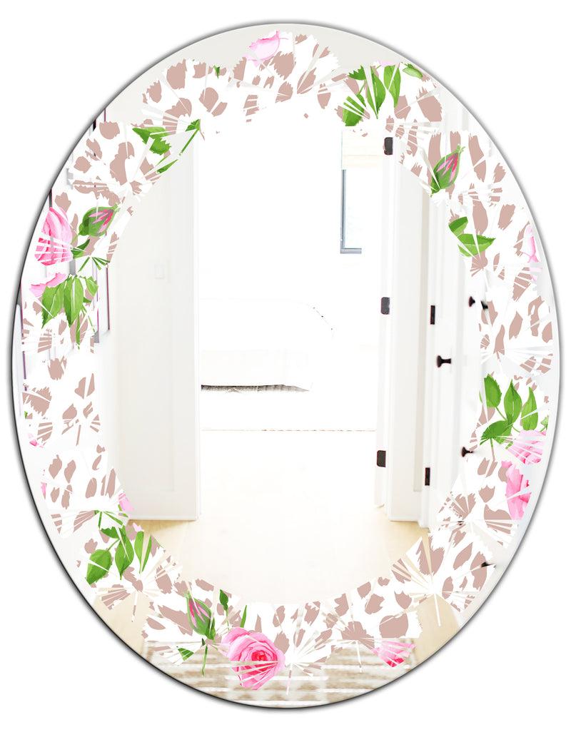 Designq Leopard Fur Safari IV - Modern Round Or Oval Wall Mirror - Leaves