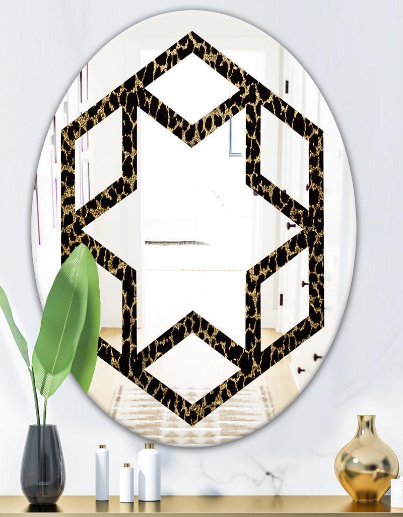 Designq Leopard Fur Safari V - Modern Round Or Oval Wall Mirror - Hexagon Star