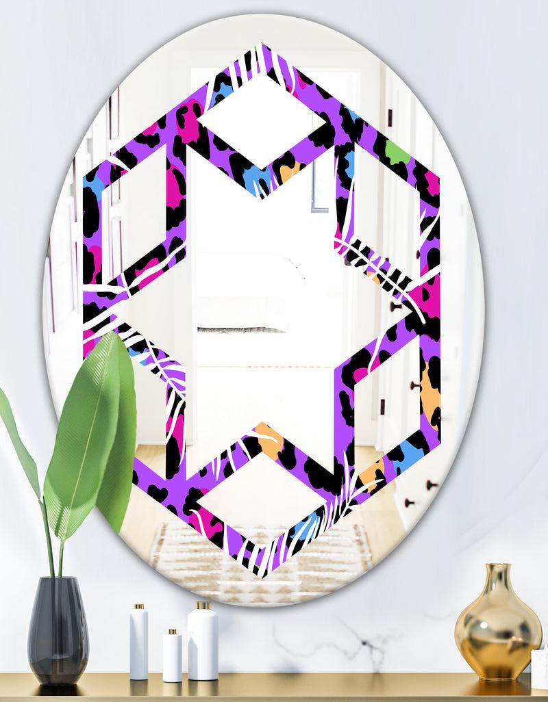Designq Leopard Fur Safari VIII - Modern Round Or Oval Wall Mirror - Hexagon Star