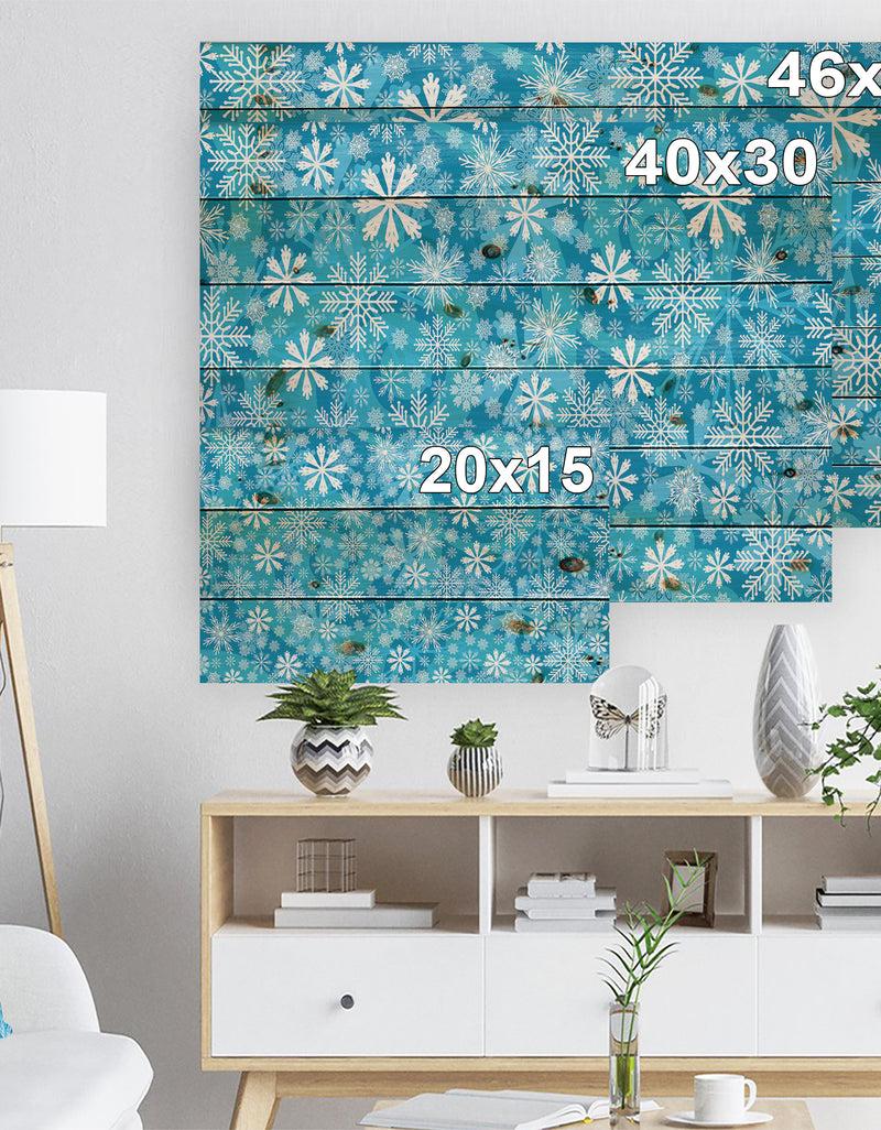 Designq Light Blue Snow Crystal Pattern - Print On Natural Pine Wood
