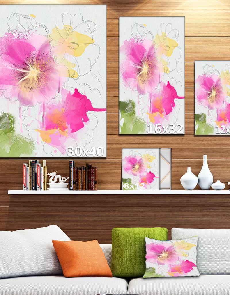 Designq Light Pink Flowers Watercolor - Modern Floral Canvas Wall Art