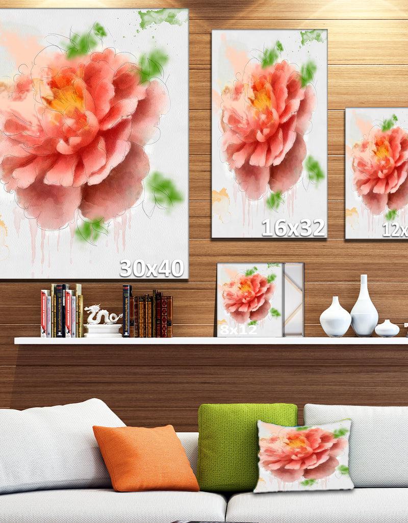 Designq Light Red Rose Sketch Watercolor - Modern Floral Canvas Wall Art