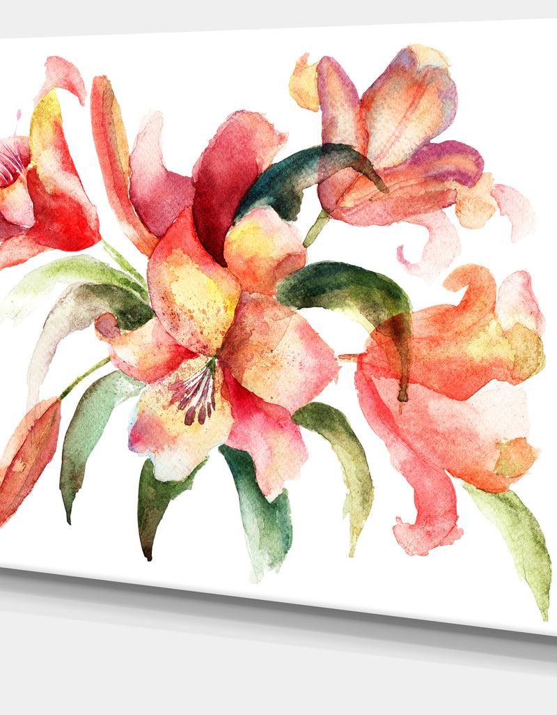 Designq Lily Flowers Watercolor Illustration - Floral Canvas Art Print