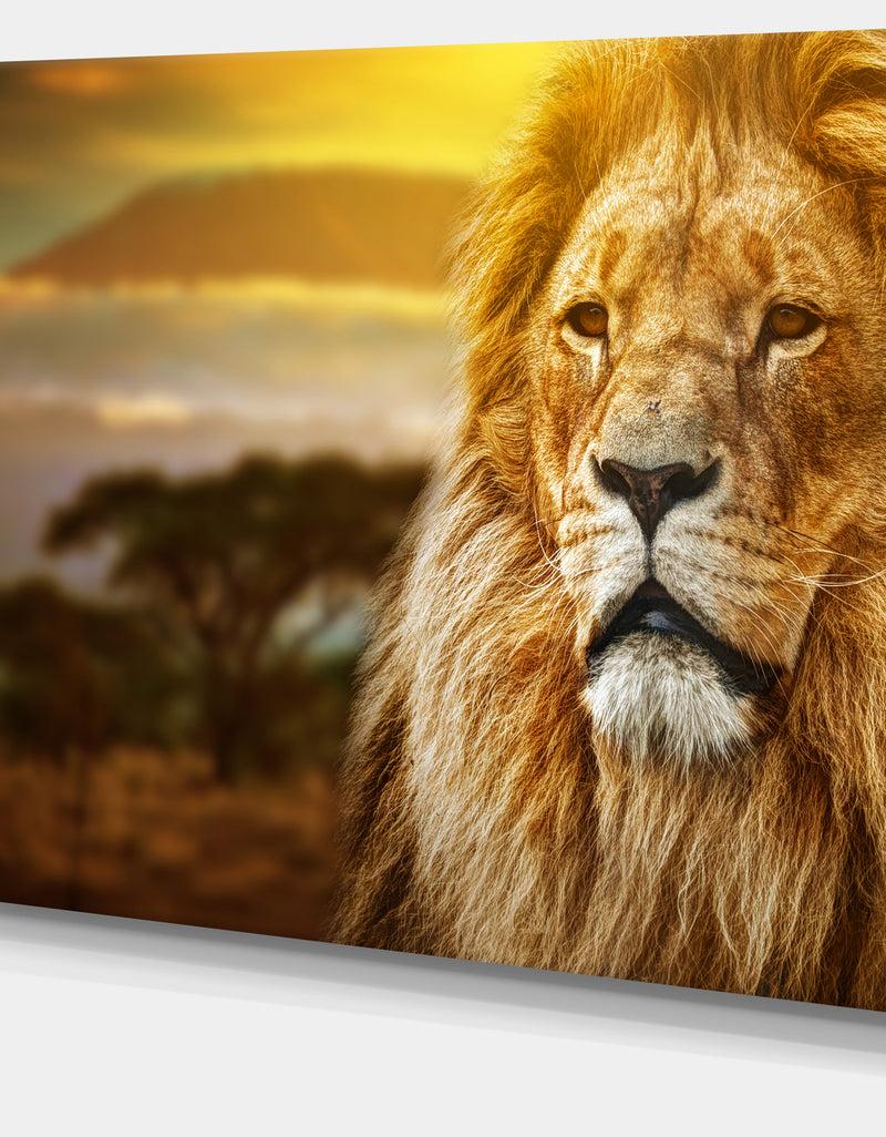 Designq Lion And Mount Kilimanjaro - Animal Digital Art Canvas Print