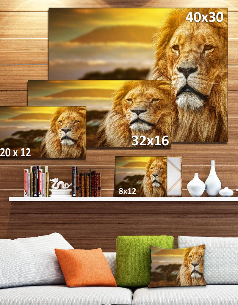Designq Lion And Mount Kilimanjaro - Animal Digital Art Canvas Print