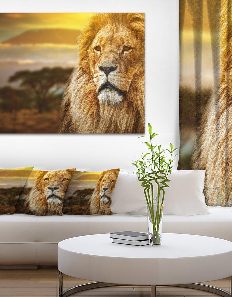 designq Lion and Mount Kilimanjaro - Animal Digital Art Canvas Print