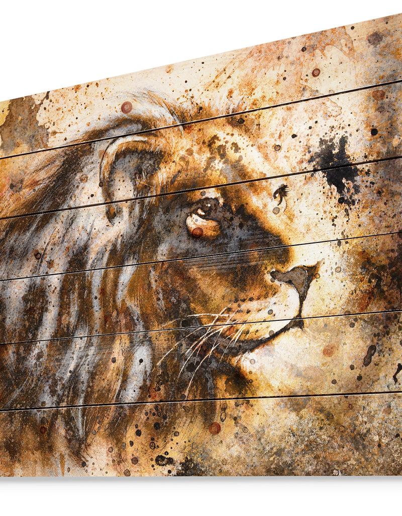 Designq Lion Collage - Animal Art Print On Natural Pine Wood
