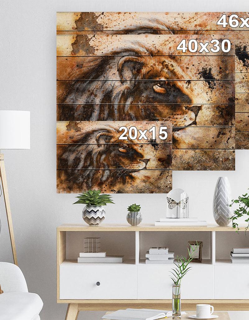 Designq Lion Collage - Animal Art Print On Natural Pine Wood