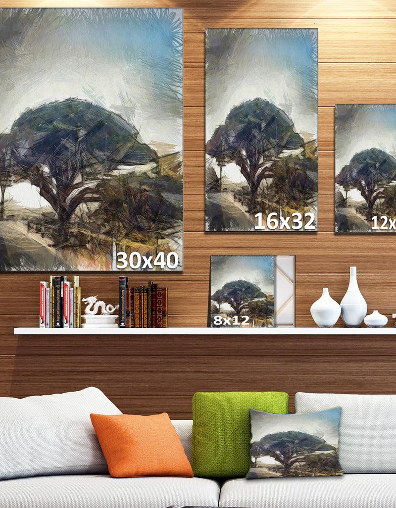 Designq Lonely Oak Tree Watercolor Sketch - Large Landscape Canvas Art