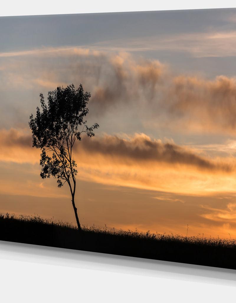 Designq Lonely Tree Silhouette Leftwards - Landscape Art Print Canvas