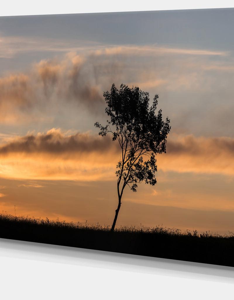 Designq Lonely Tree Silhouette Rightwards - Landscape Art Print Canvas