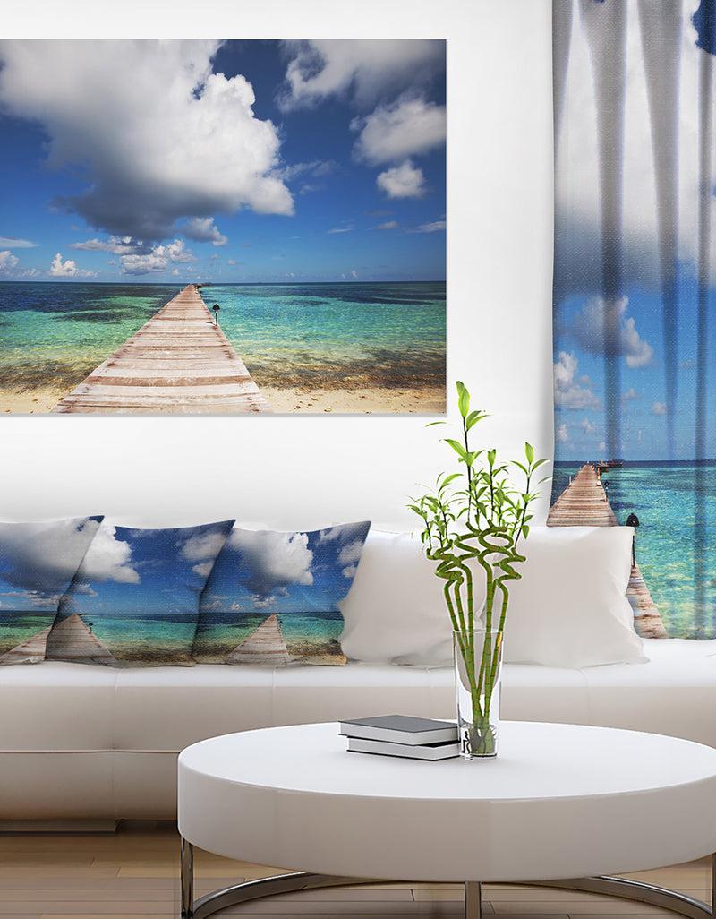 designq Long Pier into Serene Maldives Ocean Large Sea Bridge Canvas Art Print