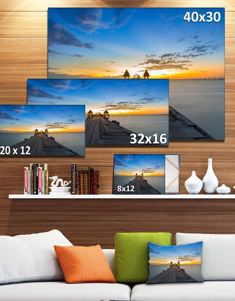 Designq Long Wood Pier Leading To Colorful Sea Sea Bridge Canvas Wall Artwork