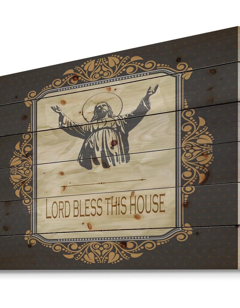 Designq Lord Bless This House. Vintage Jesus - Textual Entrance Art On Wood Wall Art