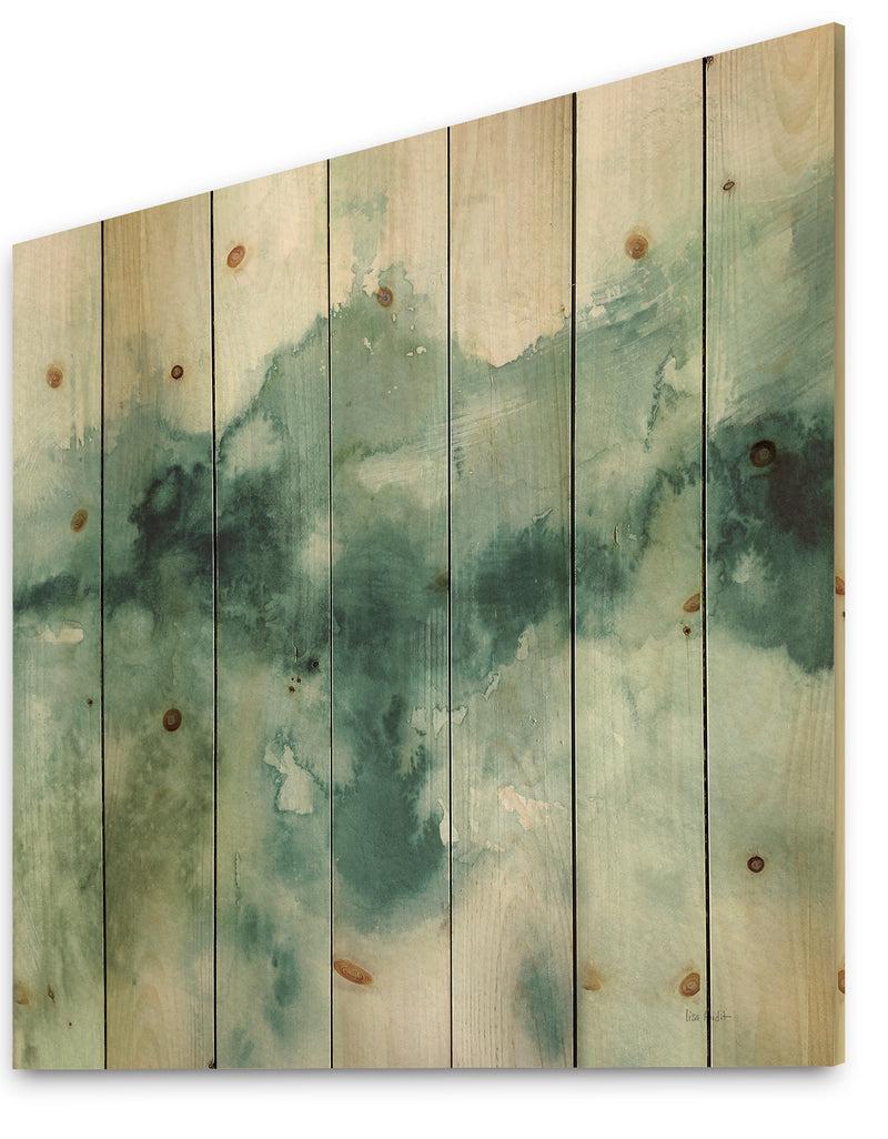 Designq Lost Into The Blue - Abstract Print On Natural Pine Wood