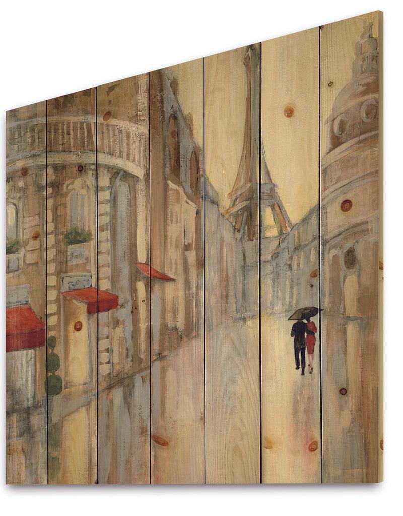 Designq Love In Paris III - Romantic French Country Print On Natural Pine Wood