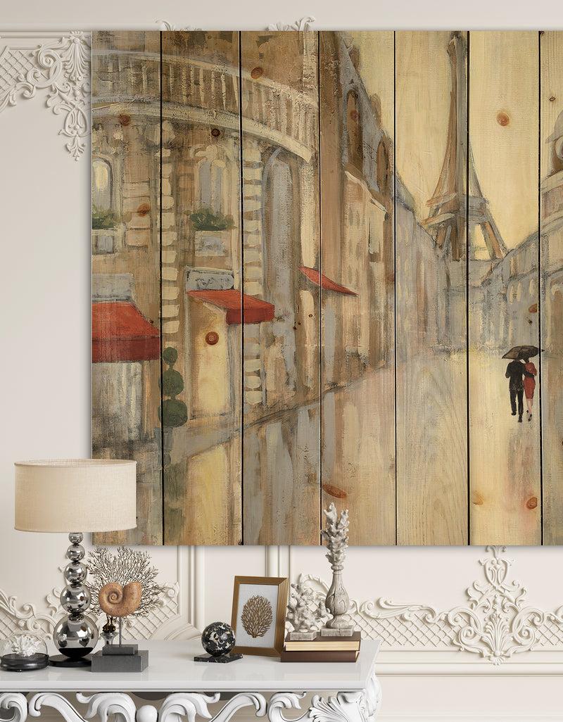 designq Love in Paris III - Romantic French Country Print on Natural Pine Wood