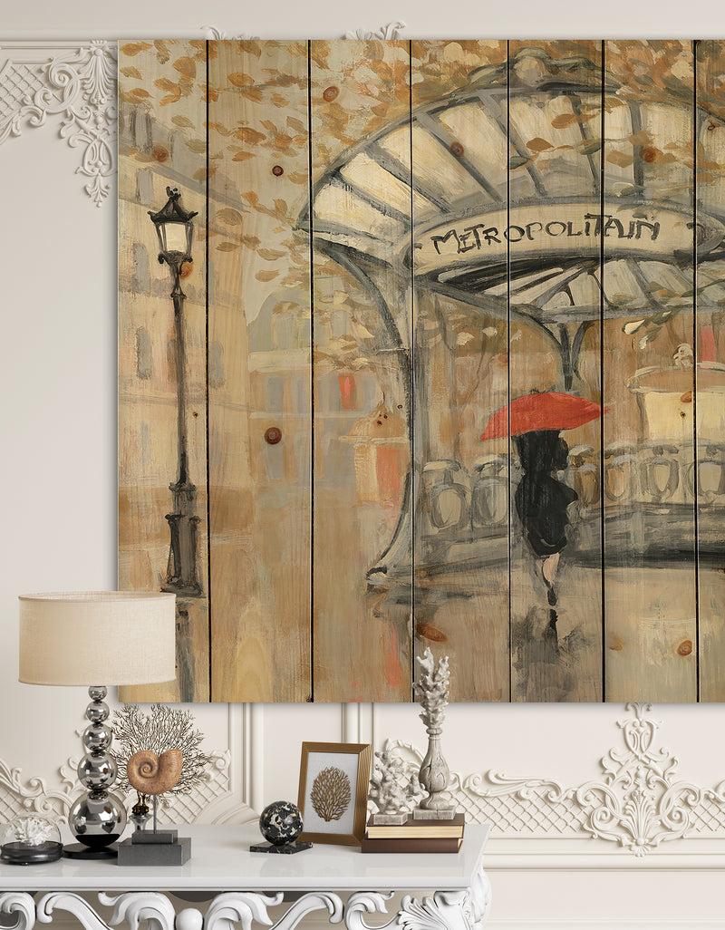 designq Love in Paris IV - Romantic French Country Print on Natural Pine Wood