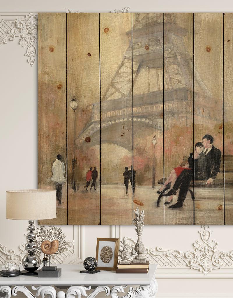 designq Love in Paris VI - Romantic French Country Print on Natural Pine Wood