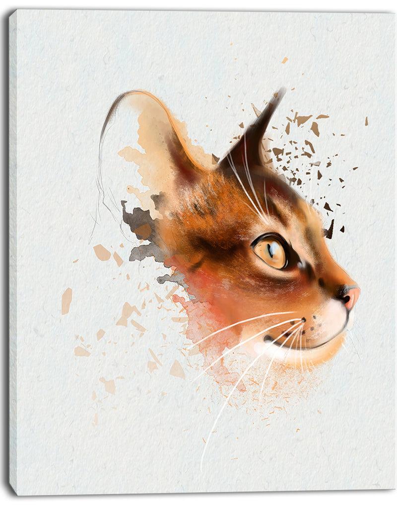 Designq Lovely Brown Cat Watercolor Sketch - Large Animal Canvas Artwork