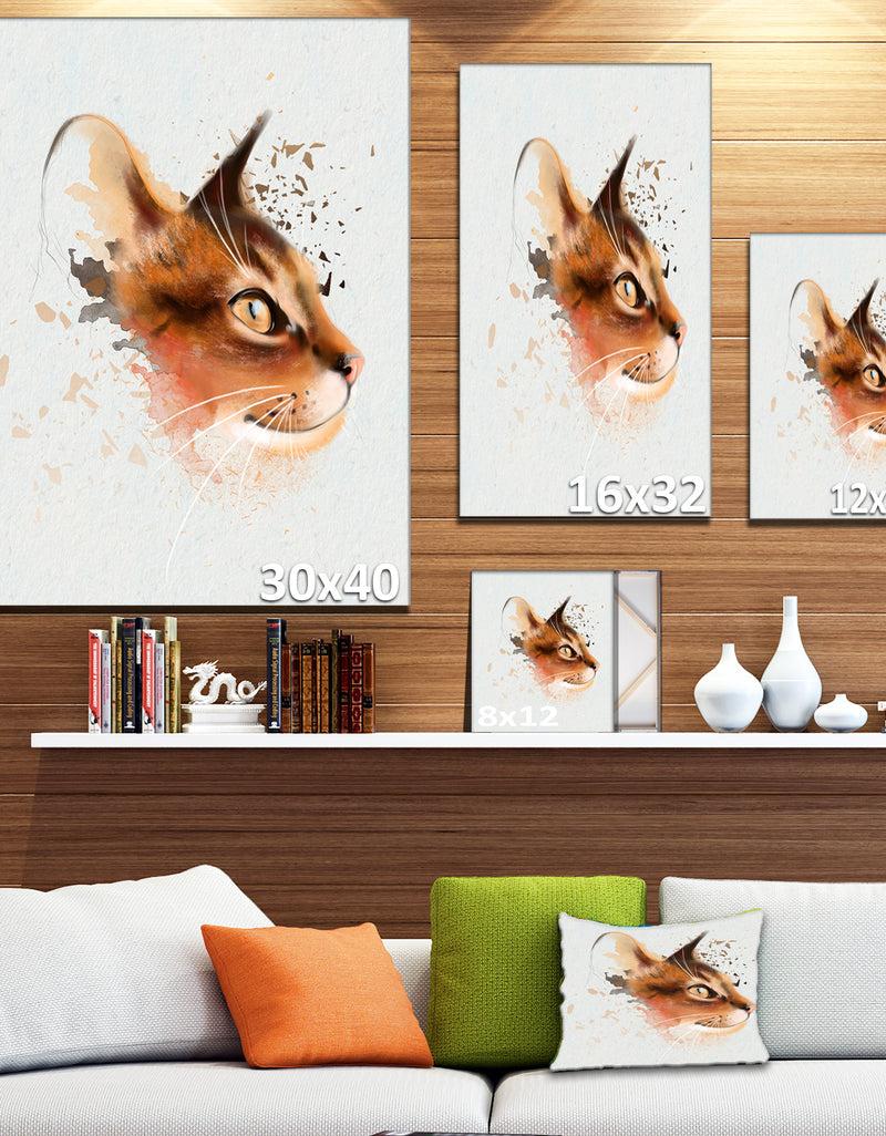 Designq Lovely Brown Cat Watercolor Sketch - Large Animal Canvas Artwork
