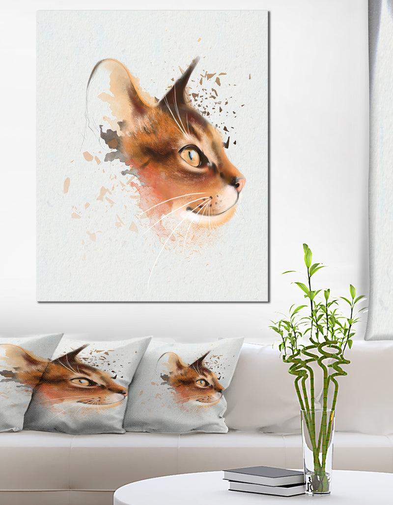 designq Lovely Brown Cat Watercolor Sketch - Large Animal Canvas Artwork