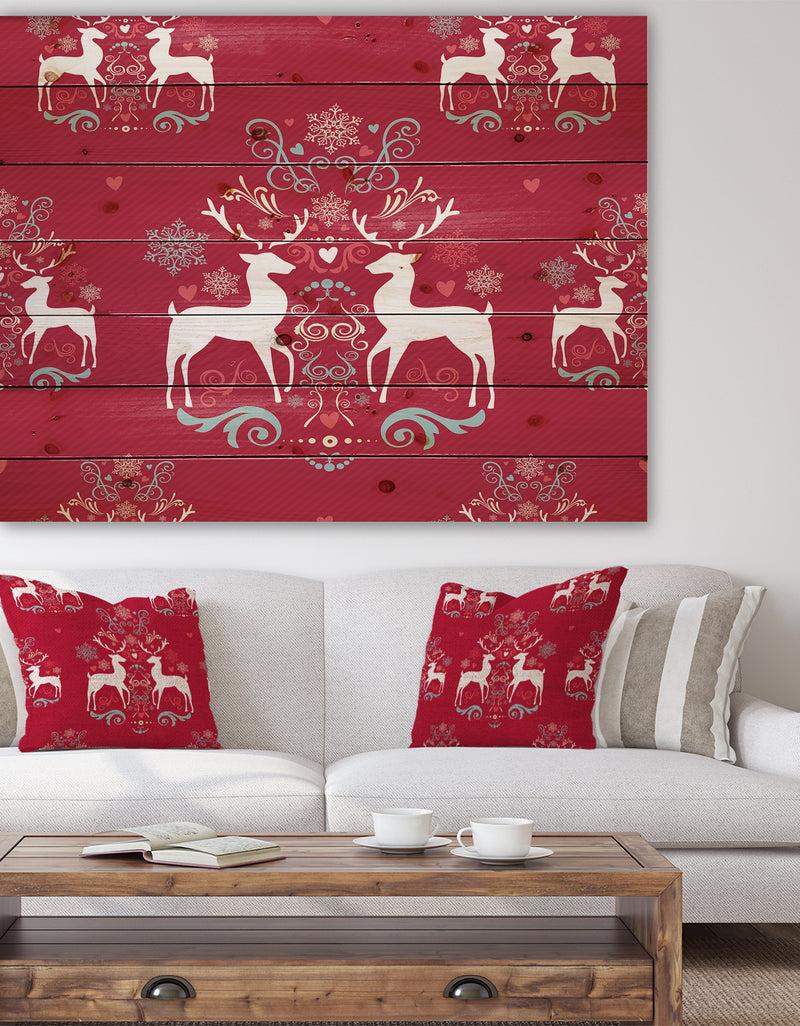 designq Lovely Reindeer Christmas Pattern with Crystal Flakes - Print on Natural Pine Wood