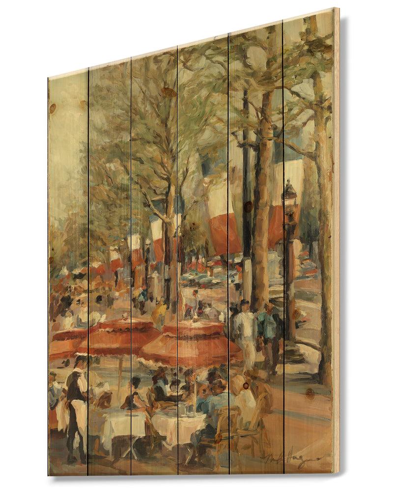 Designq Lunch On The Champs Elysees Paris - French Country Print On Natural Pine Wood