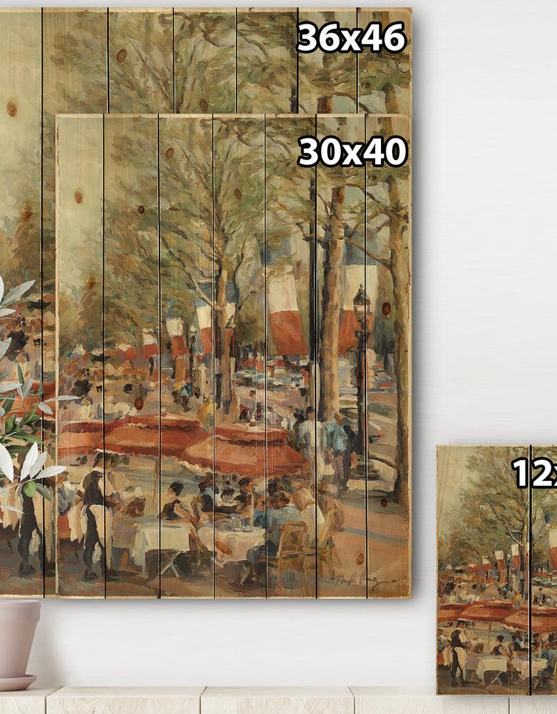 Designq Lunch On The Champs Elysees Paris - French Country Print On Natural Pine Wood