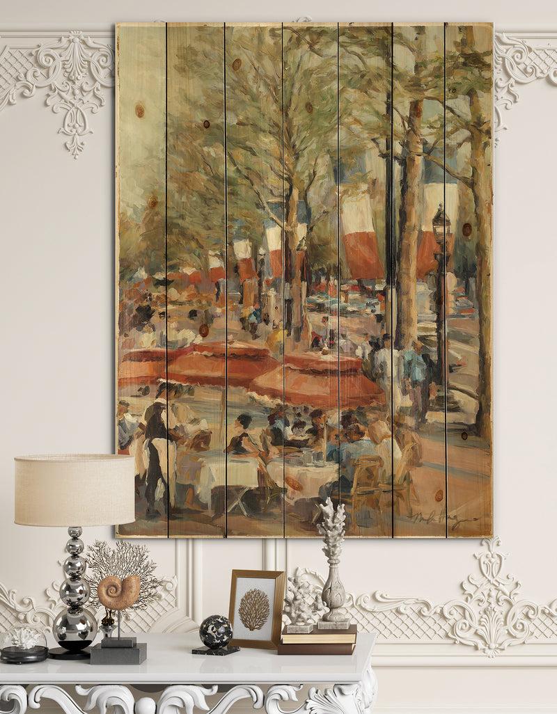 designq Lunch on the Champs Elysees Paris - French Country Print on Natural Pine Wood