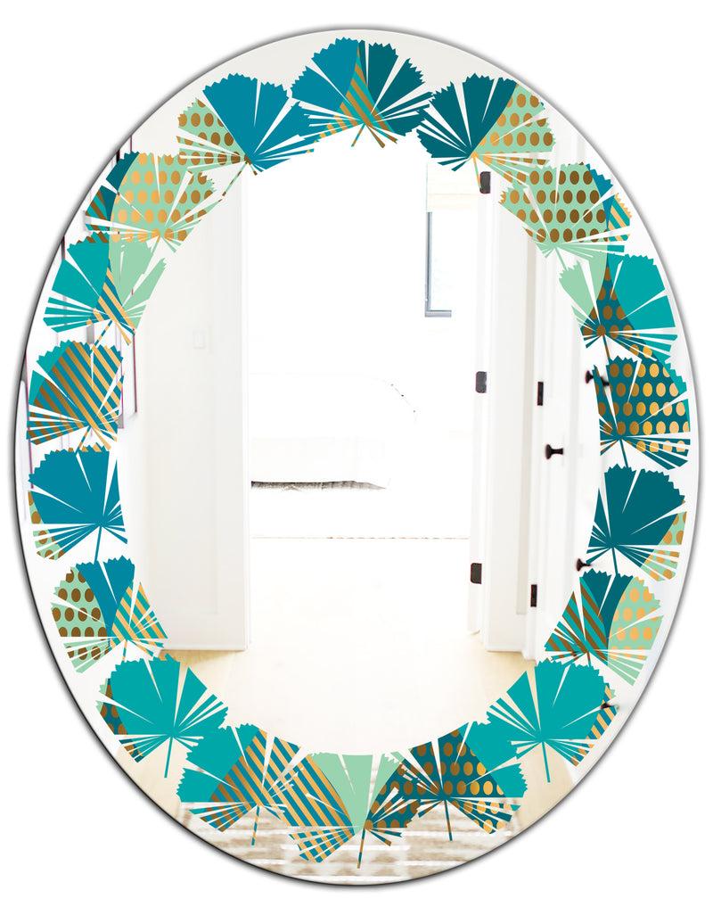 Designq Luxury Retro Drops I - Modern Round Or Oval Wall Mirror - Leaves