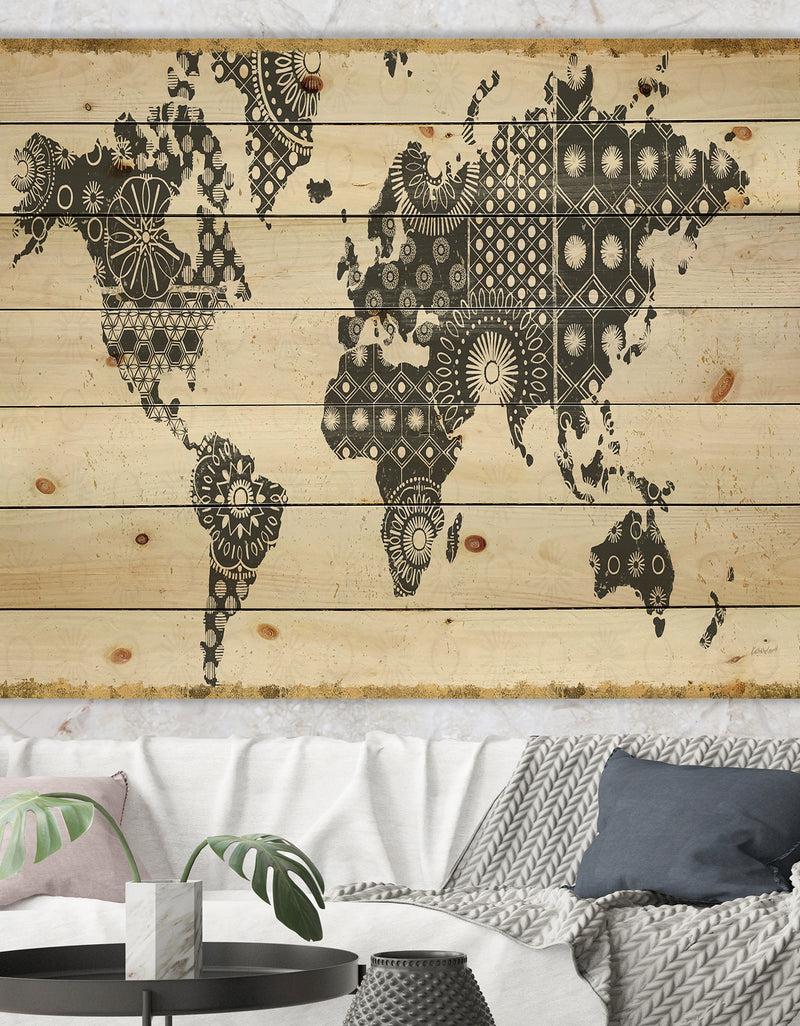 designq Madallions Map - Traditional Print on Natural Pine Wood
