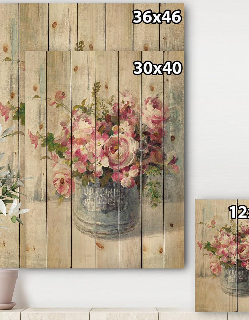 Designq Maison Des Fleurs III - Cabin & Lodge Print On Natural Pine Wood
