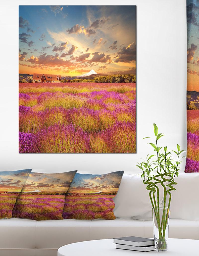 designq Majestic Lavender Field At Sunset - Large Floral Canvas Art Print