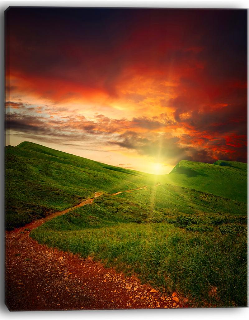 Designq Majestic Sunset And Path In Meadow - Landscape Artwork Canvas