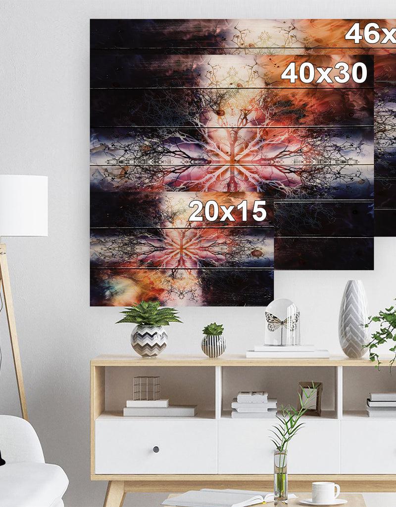 Designq Mandala With Tree Pattern - Abstract Print On Natural Pine Wood