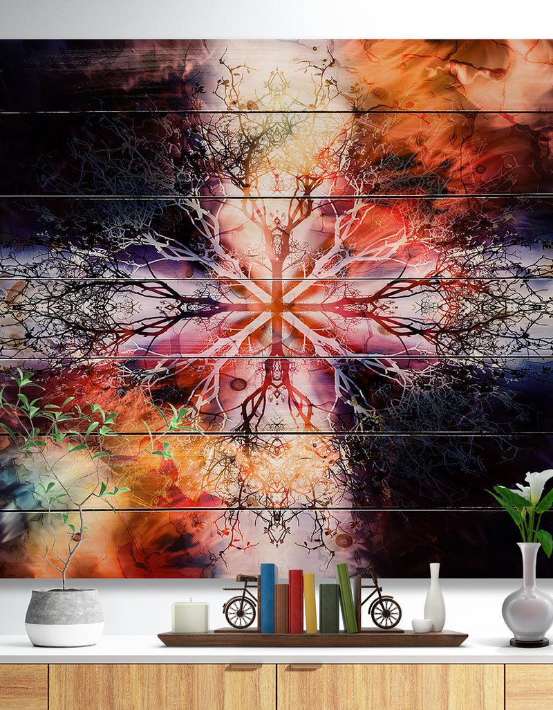designq Mandala with Tree Pattern - Abstract Print on Natural Pine Wood