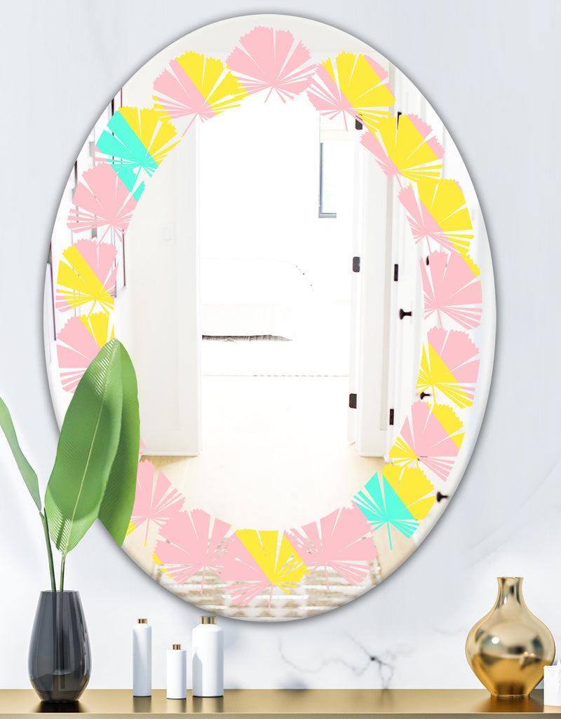 Designq Memphis Retro Neon Pattern - Modern Round Or Oval Wall Mirror - Leaves