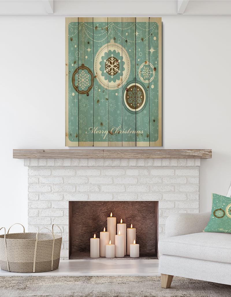 designq Merrry Christmas Snow Crystal Christmas Tree Ball - Print on Natural Pine Wood