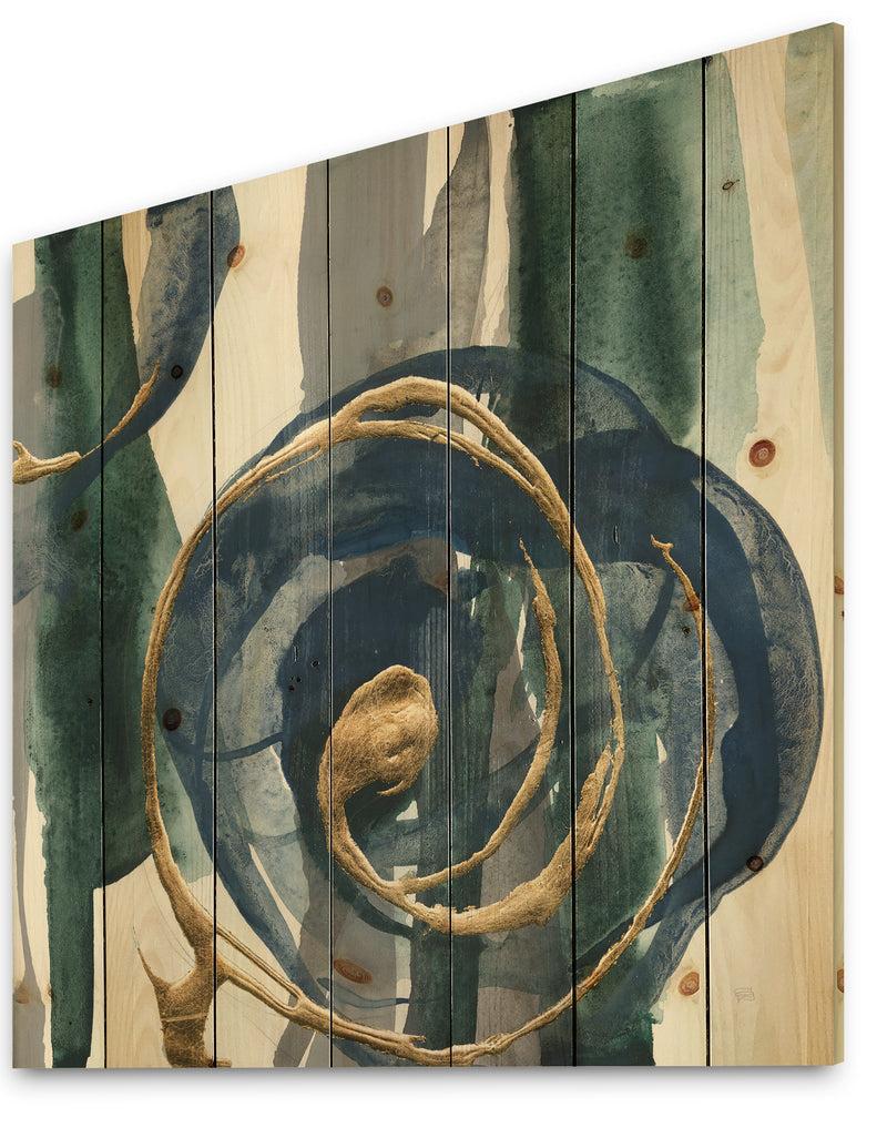 Designq Mettalic Indigo And Gold I - Posh & Luxe Print On Natural Pine Wood