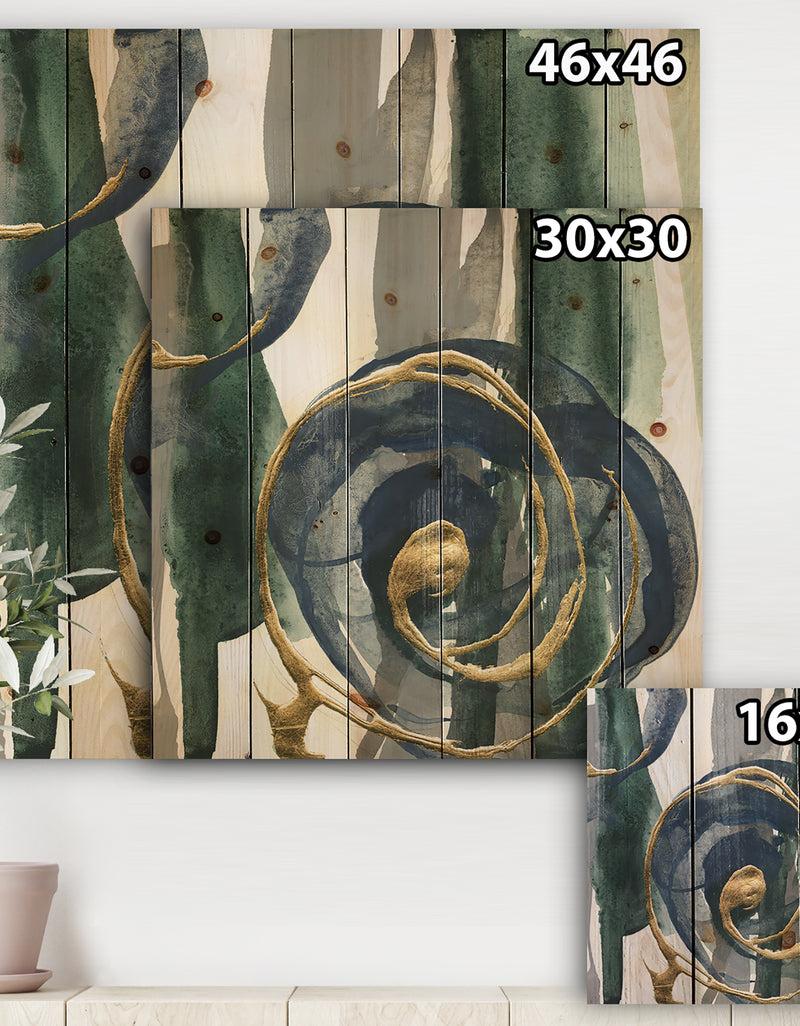 Designq Mettalic Indigo And Gold I - Posh & Luxe Print On Natural Pine Wood