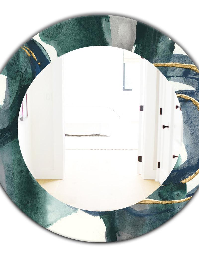 Designq Mettalic Indigo And Gold III - Glam Wall Mirror - Frameless Oval Or Round Wall Mirror